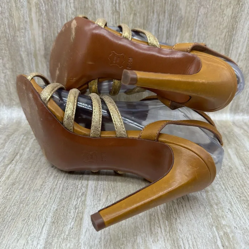 Tory‎ Burch Charlene Gold Ankle Strap Gladiator High Heels Sandals 8.5 Pumps